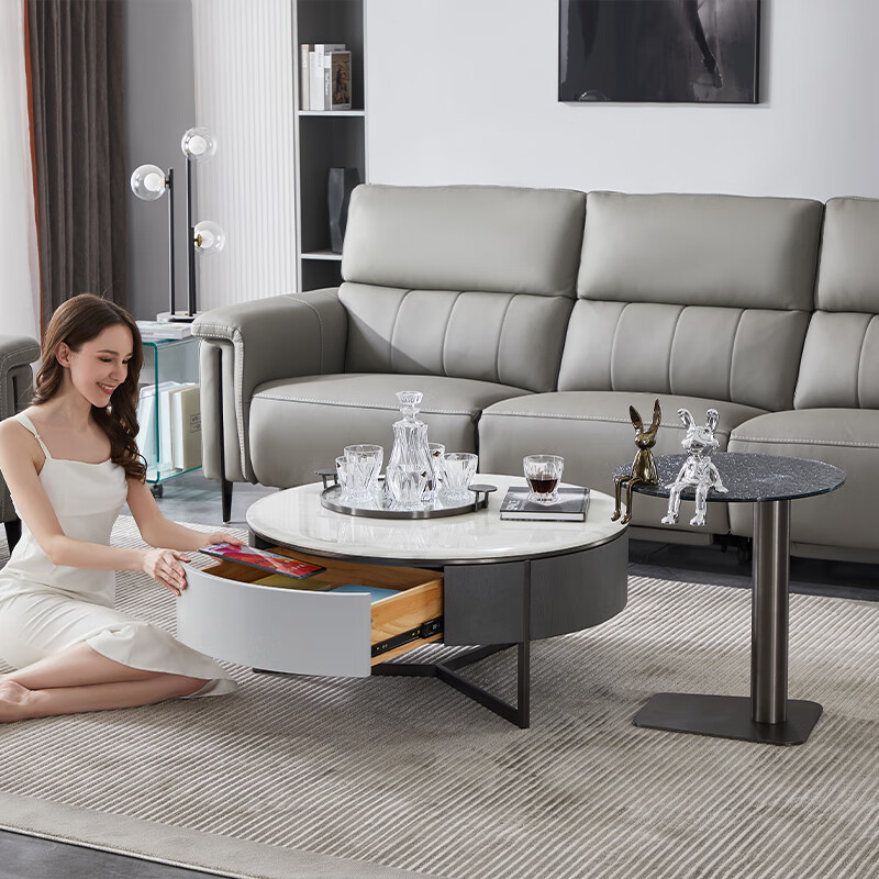 芝华仕头等舱天然大理石圆茶几简约客厅家用电视柜组合11183艾米利亚