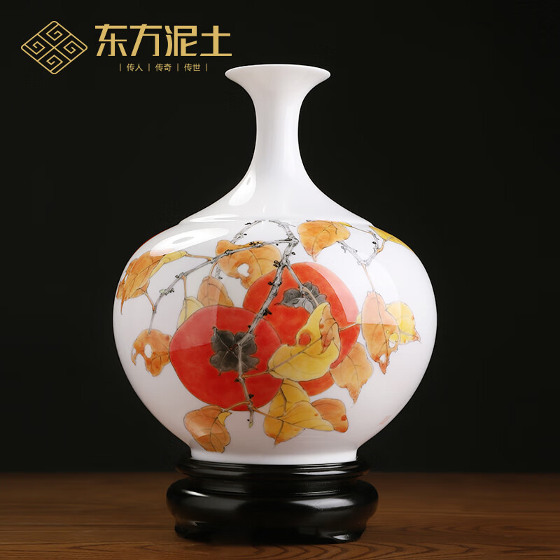 东方泥土陶瓷大师手绘釉下彩花瓶摆件创意中式客厅电视柜装饰摆件 事
