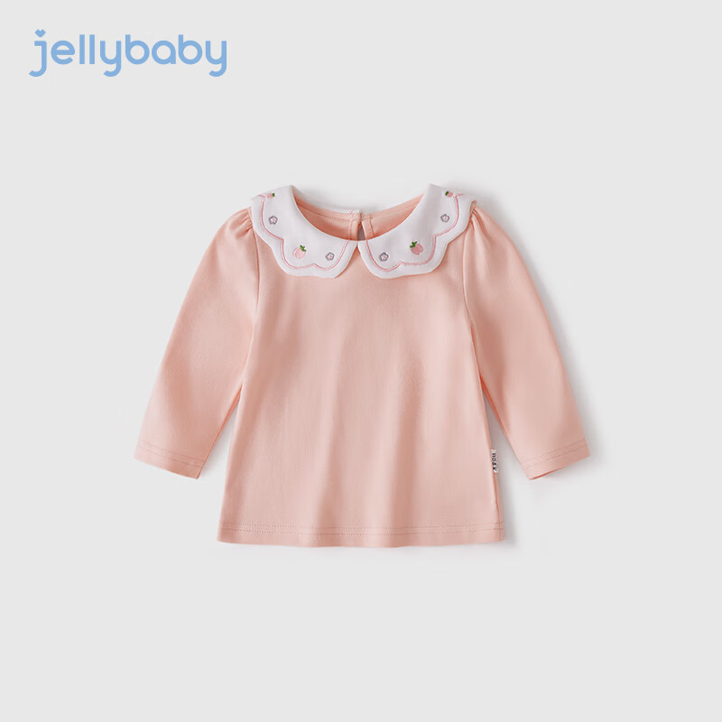 JELLYBABY儿童T恤女童长袖女宝宝新款儿童T恤春装上衣女童春季翻领打底衫 粉红 120