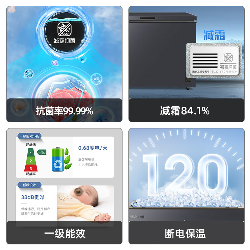 美菱（MeiLing）301升低霜大容量家用商用冰柜冷藏冷冻转换冷柜雪糕冰柜一级能效卧式冰箱BC/BD-301DT灰以旧换新