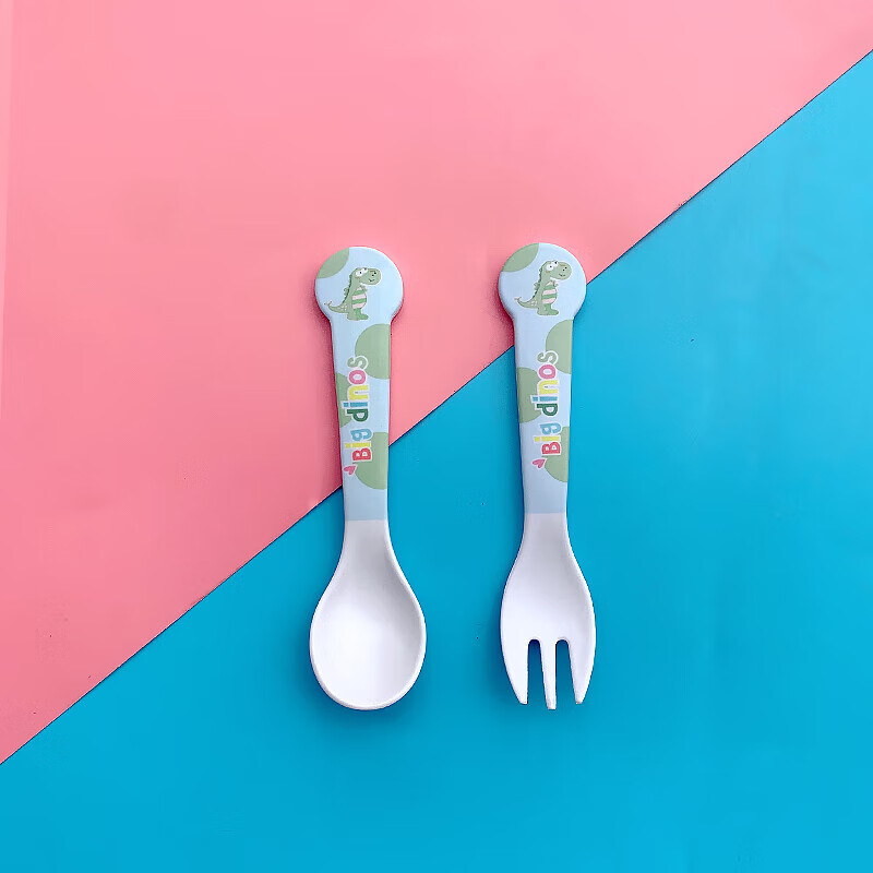 立始竹纖維兒童餐具套裝家用螃蟹卡通寶寶分格餐盤小孩子輔食碗叉勺子 恐龍勺叉