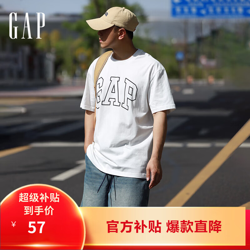 Gap【热卖爆款】男装2024夏新款撞色logo圆领短袖T恤纯棉上衣544465 白色 185/104A(XXL) 亚洲尺码