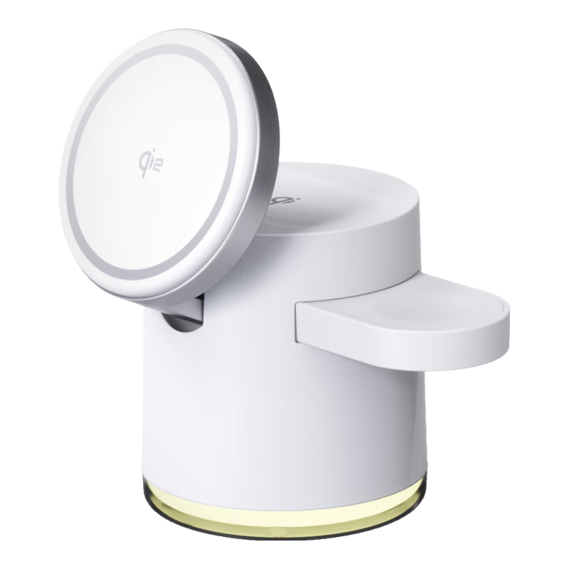 冠渠QI2三合一無線充電器適用apple watch手表iwatch蘋果15充電座快充支架磁吸MagSafe底座airpods耳機 紳士黑「QI2認(rèn)證」自帶小夜燈/ 巴掌大小