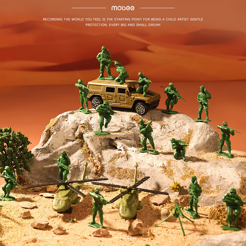 mobee兵人套装海陆空军事模型玩具男孩阵地沙盘小士兵对战儿童生日礼物 火线穿越兵人礼盒;模拟打仗 大收纳空投装 附军事地图 直升机航母潜水艇驱逐舰坦克战斗机