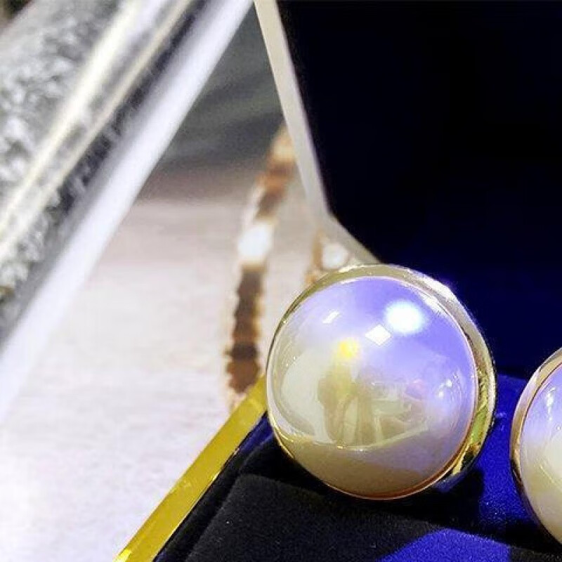 益福顺大珠耳坠款大珍珠耳钉耳饰金色边圆珠珍珠耳环 图片色