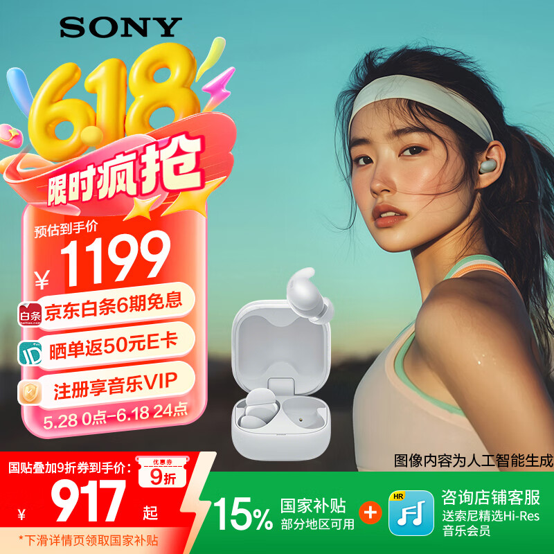 索尼（SONY）【新品上市】LinkBuds Fit 白色 Hi-Res舒适降噪真无线耳机