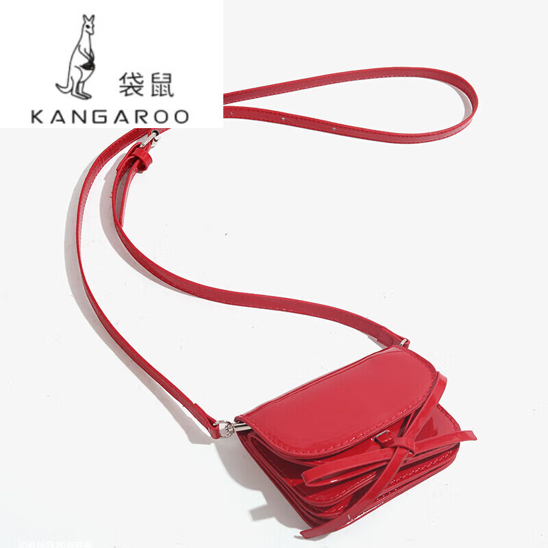 袋鼠（KANGAROO）轻奢韩系简约精致小巧芭蕾风小包包女高颜值漆皮洋气迷你蝴蝶结斜 红色亮面