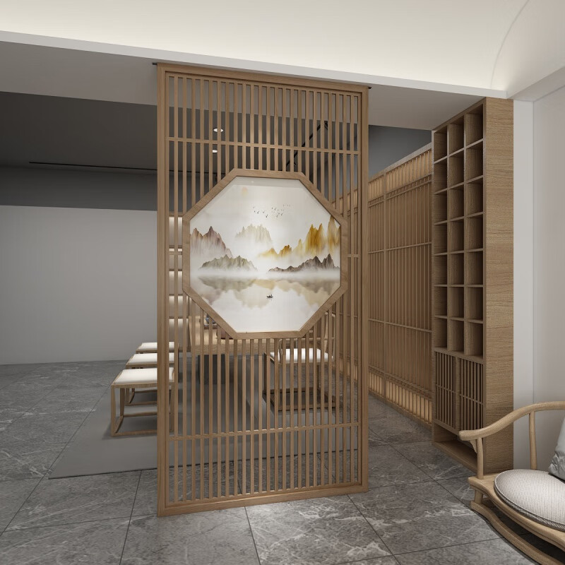 强宁恒达屏风客厅遮挡隔断茶室客厅餐厅玄关仿古木纹隔断铝艺屏风
