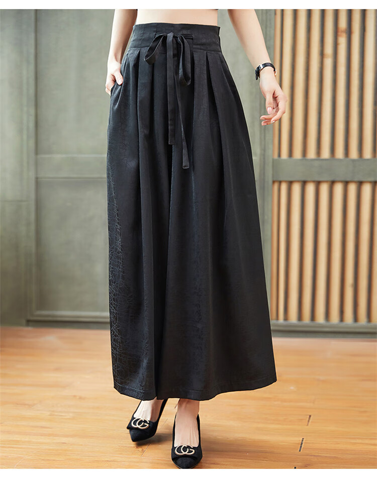 香云纱真丝阔腿裤女夏季薄款休闲九分裤裙跳舞宽松da码桑蚕丝裙裤