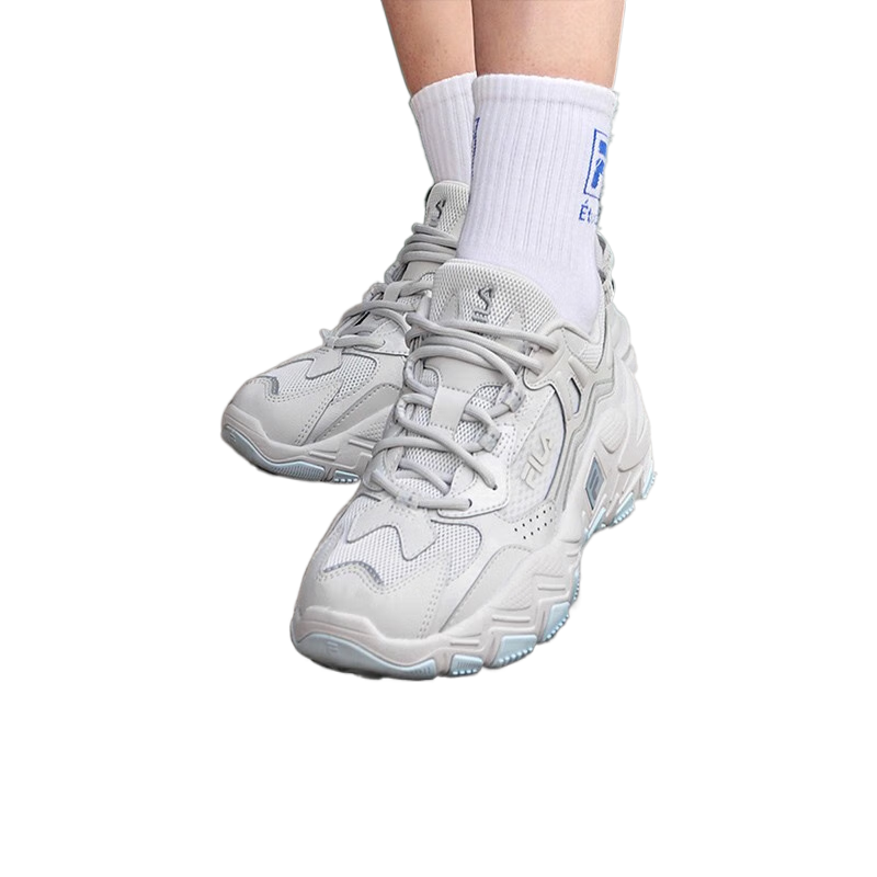 FILA 斐乐掠夺者2女鞋跑步鞋夏季老爹鞋女复古情侣运动鞋透气 雨雾灰-NC 38.5