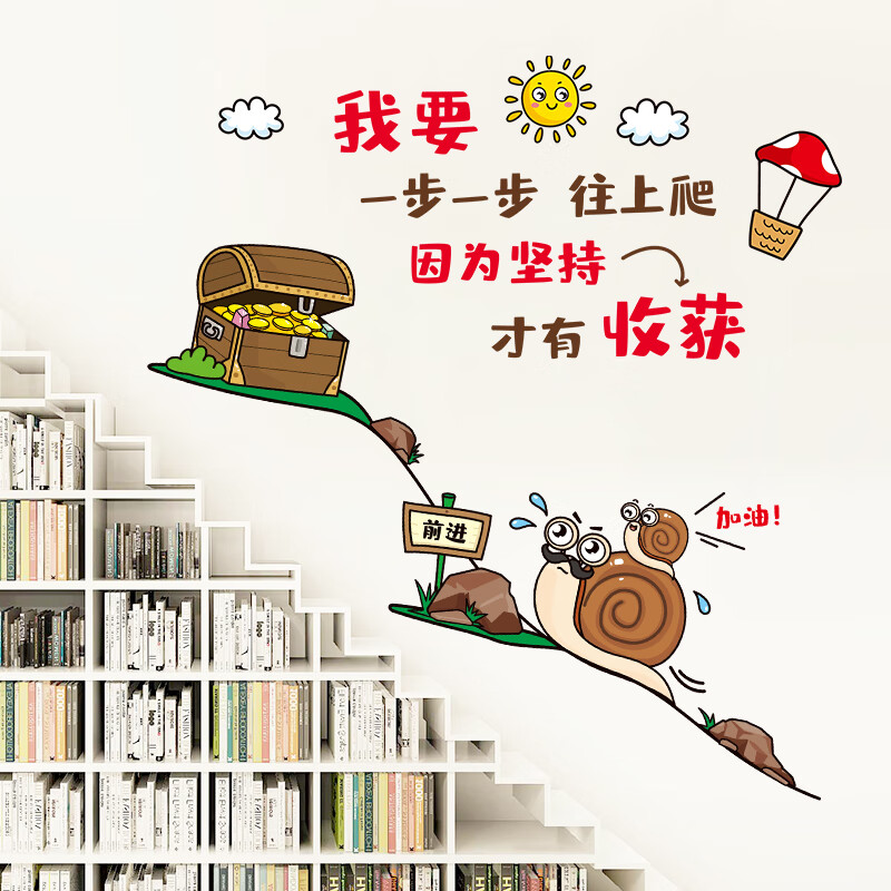 励志墙面文化墙贴纸学习房装饰小贴画卡通贴墙壁 因为坚持才有收获