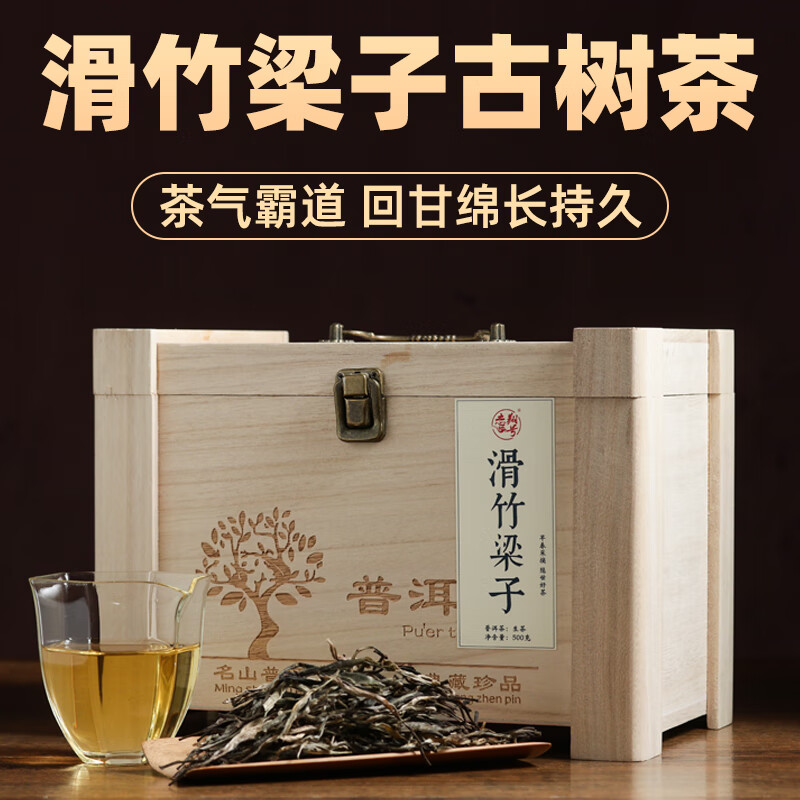 志翔号云南普洱茶生茶2023年滑竹梁子古树茶古树生普洱散茶 500克木盒