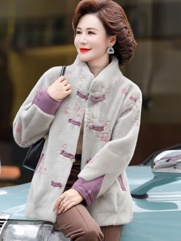 矜持范妈妈装50-60岁洋气中老年女装棉服女秋冬款外套女上衣保暖新款 紫色 2XL 建议115-128斤