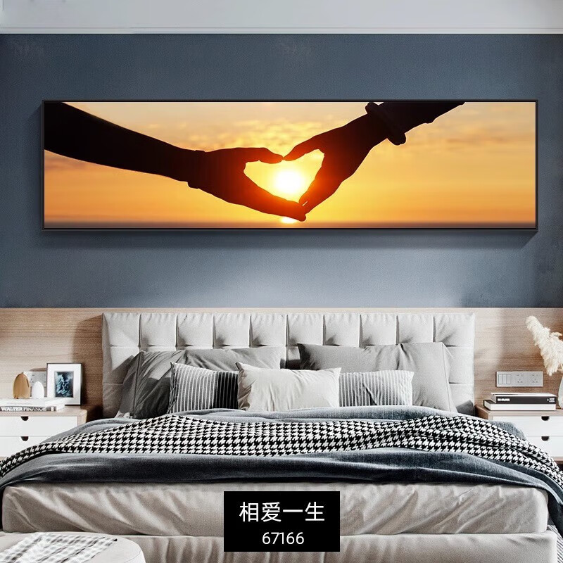 现代简约主卧温馨床头挂画海景横幅壁画抽象客厅画酒店民宿风景画 珠联璧合 200x70cm(适合2米以上)镶钻画