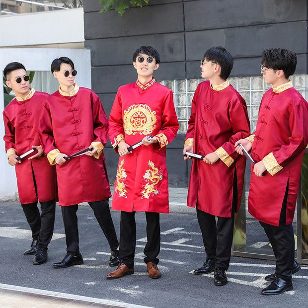 古跃鸿中式婚礼伴郎相声大褂演出服中国风伴郎服兄弟装大码中式搞笑