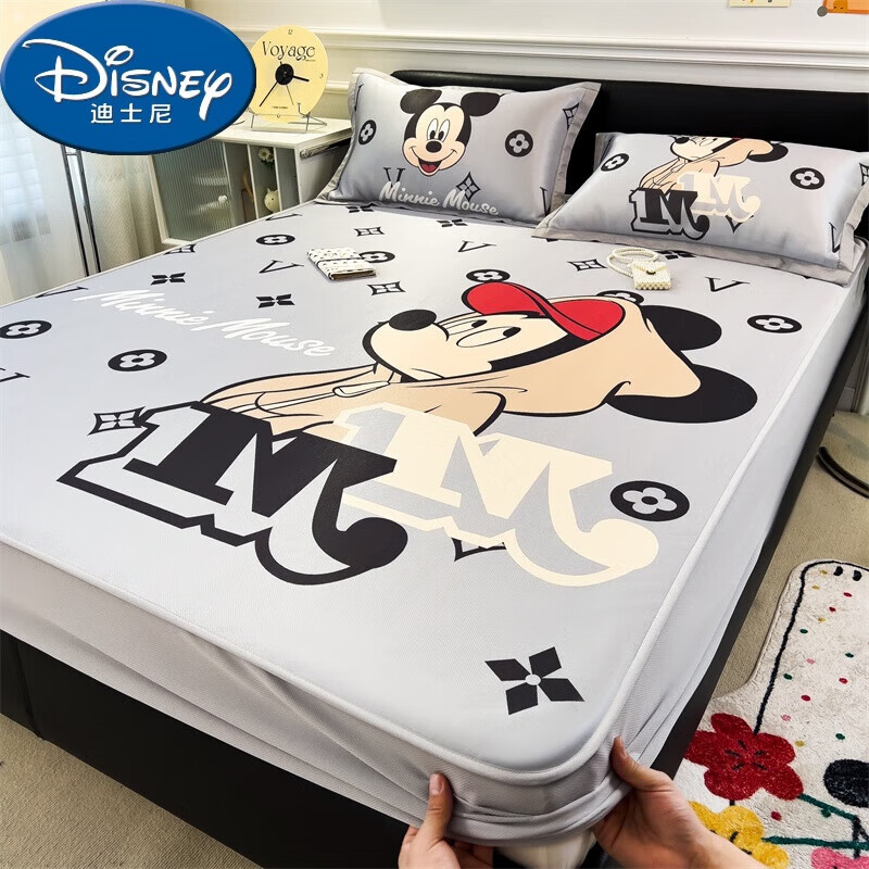 迪士尼（Disney）兒童卡通冰絲涼席三件套 夏季冰絲席單雙人可機(jī)洗水洗空調(diào)軟席子 衛(wèi)衣男孩-床笠款 120*200cm涼席二件套