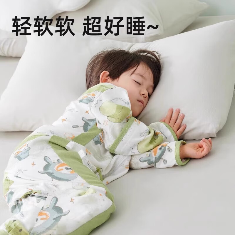育爱婴儿睡袋 春秋儿童防踢被子纯棉薄款加厚宝宝冬季分腿新生儿睡袋 恐龙【前四后二-适合28-35℃】 120cm衣长【推荐7-8岁】