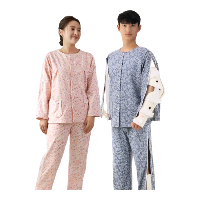 金闌亭病號服易穿脫春夏護理服康復臥床老人家居服針灸picc骨折病人衣服 粉色-拉鏈套裝【女款】（春夏） XL