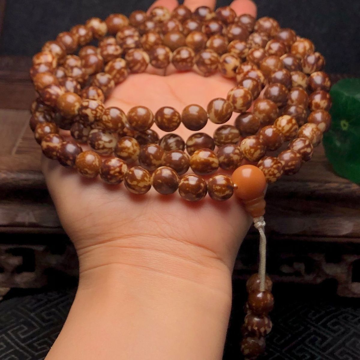 天然花根菩提108颗佛珠手串白玉菩提根虎斑菩提子项链