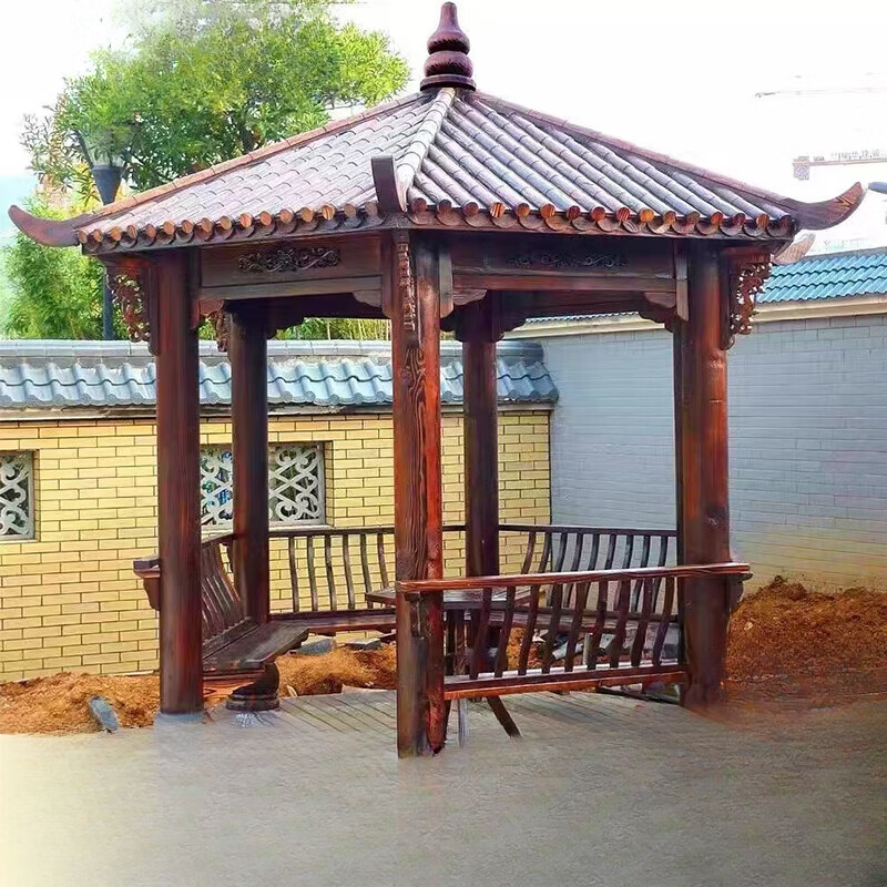 莫贤凉亭庭院休闲亭防腐木户外四角六角凉亭子新中式仿古建长廊架庭院