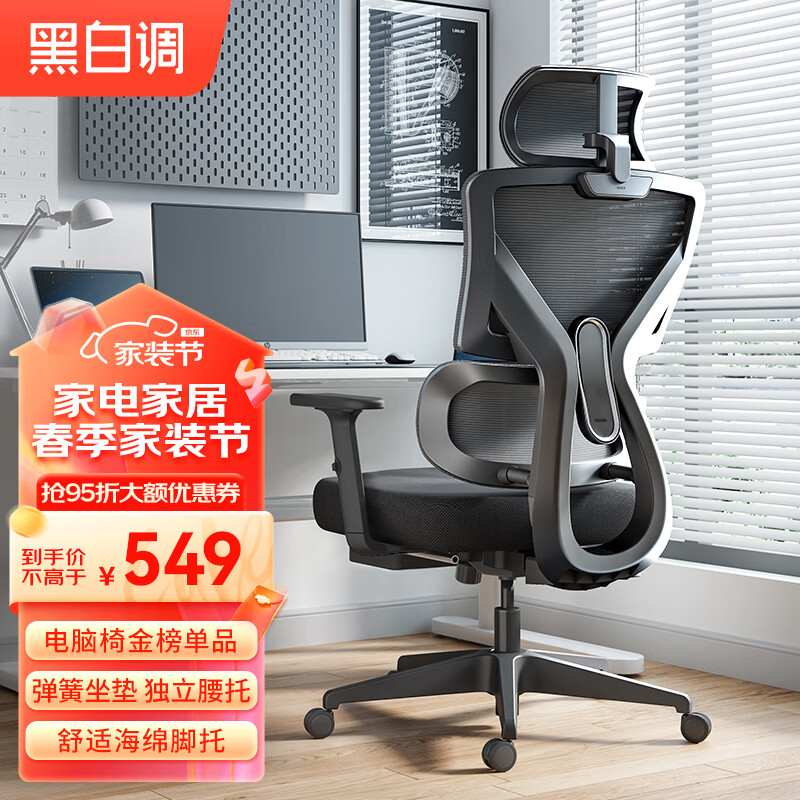 黑白调P5双背款 人体工学椅电脑椅子办公椅学习人工力学椅电竞椅高配