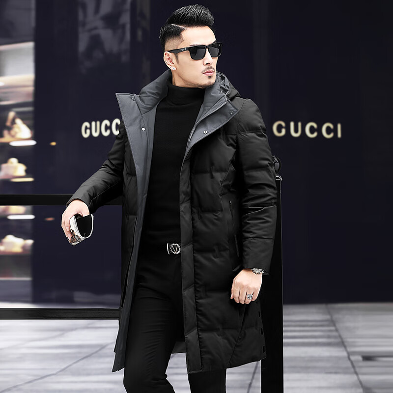 长款加厚保暖2024新款中年男士爸爸冬装大码外套潮 大气黑色-可拆卸帽