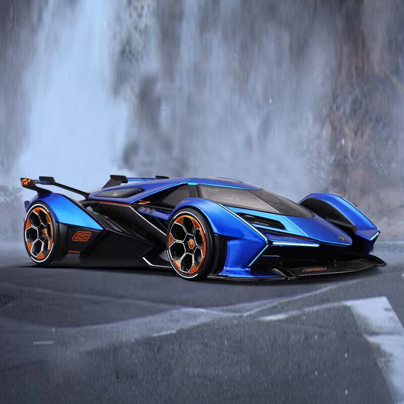 赟婭1:24蘭博基尼SVJ63敞篷車模仿真合金汽車模型聲光回力玩具車男孩 【寶石藍1:22】蘭博基尼V12