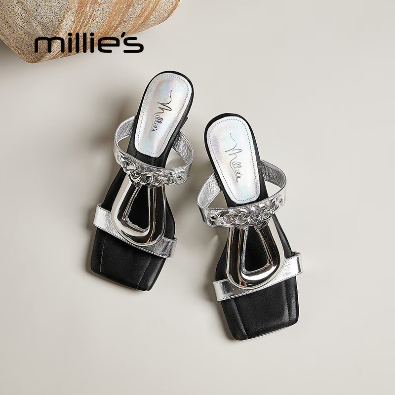 妙丽拖鞋女外穿坡跟时尚设计感休闲百搭凉拖鞋2025冬季新款 银色 37 标准码