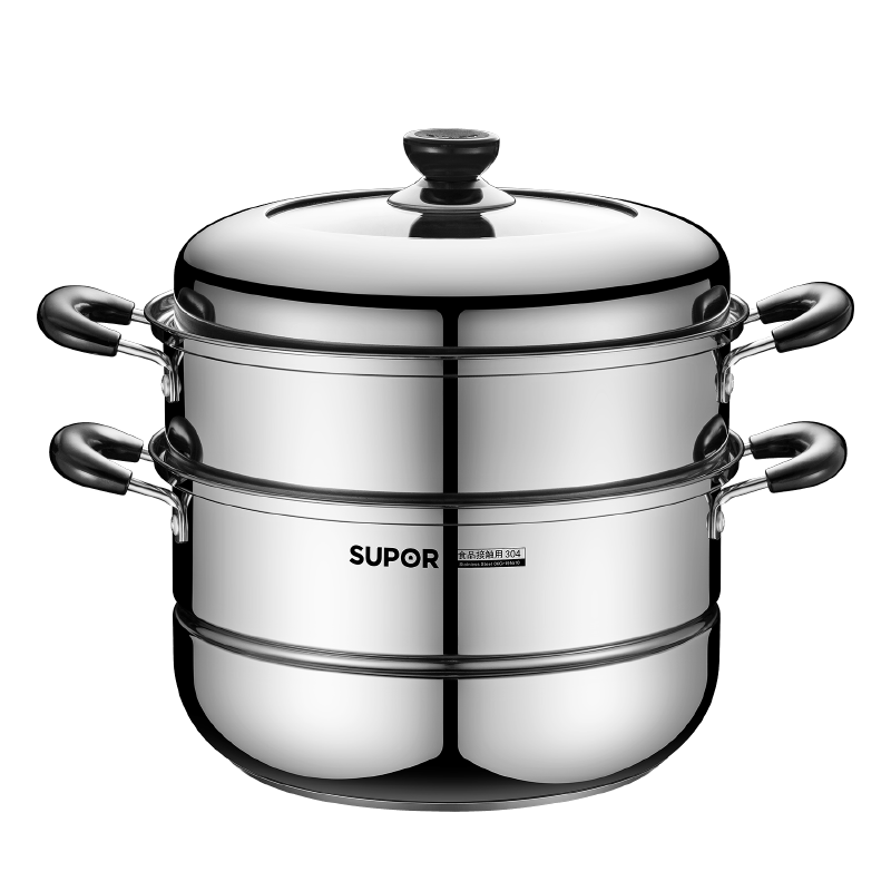 苏泊尔（SUPOR）304不锈钢双层复底汤锅蒸锅家用可视高拱盖多功能燃气电磁炉通用 【4-6人】304不锈钢-双层- 30cm