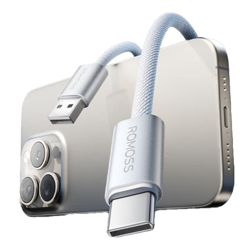 羅馬仕蘋(píng)果15充電線Type-C數(shù)據(jù)線3A快充線USB-C車載Carplay適用iPhone15ProMax華為榮耀手機(jī) 0.5米白