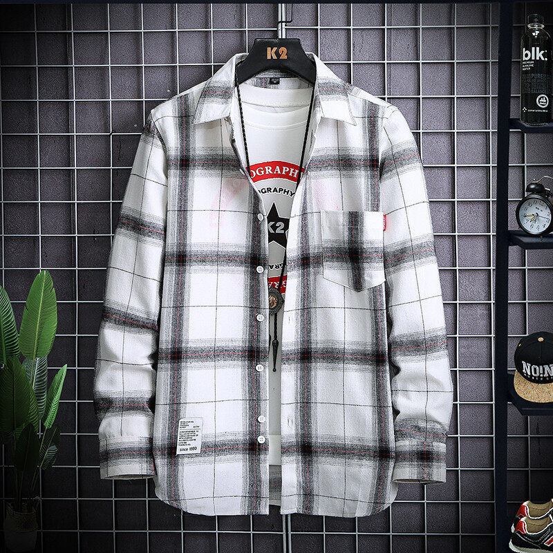 nasalike男士秋季长袖秋款衬衫款式格子复古潮流日系穿搭百搭衬衣男