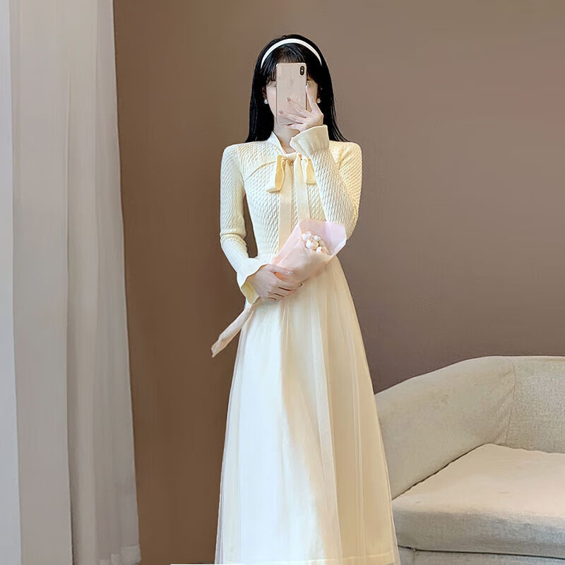 潮范美杜莎拉见家长衣服女冬季淑女风穿搭温婉连衣裙气质温柔甜美针织