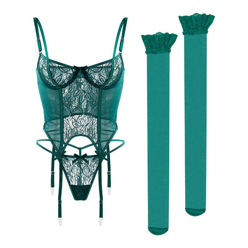 美式性感内衣吊带丝袜套装诱惑情趣制服紧身睡衣夜用三件套超轻薄 墨