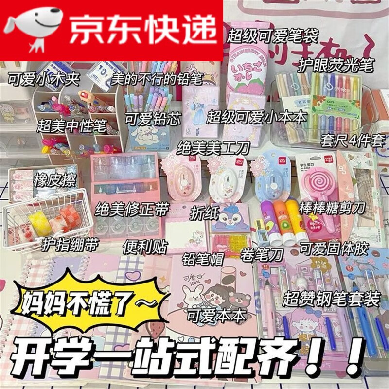 强聪（QIANGCONG）文具大礼包开学套装高颜值便宜少女心文具套装组合随机文具ins 小仙女基础款[必出9-13件]出笔袋