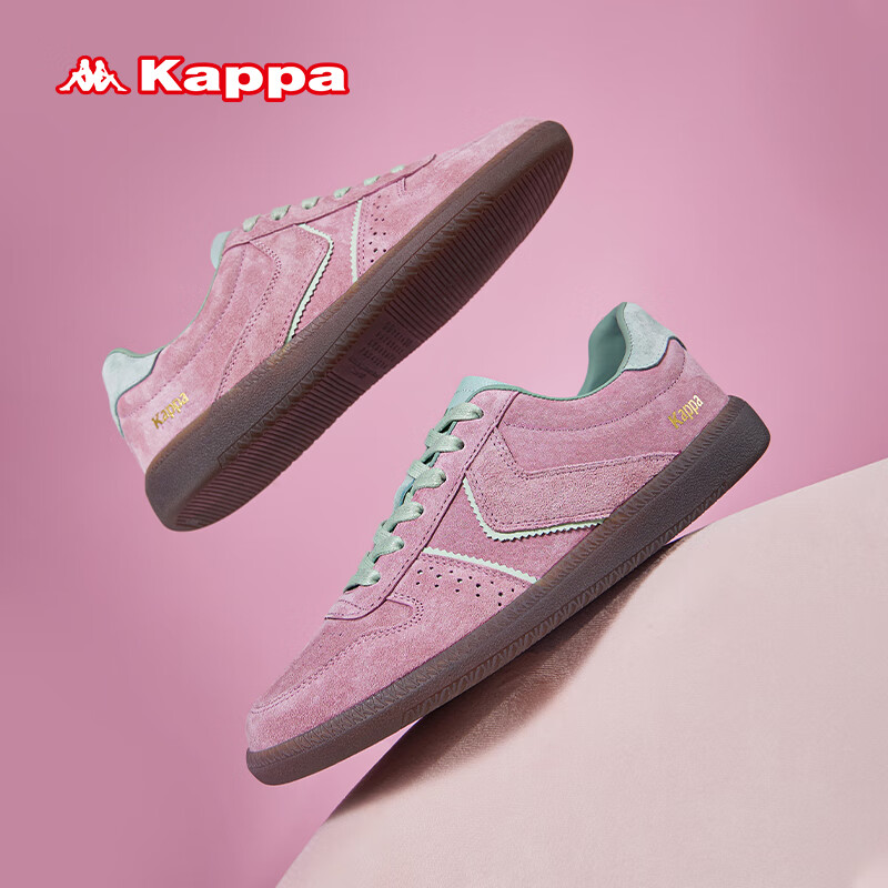 KAPPA卡帕女鞋滑板鞋子女夏季新款百搭软底运动休闲鞋厚底透气德训鞋 牡丹粉 38