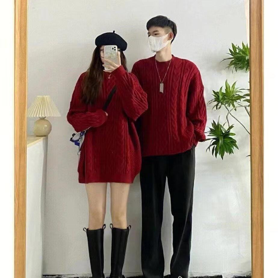 流霞丝语龙年本命年衣服情侣装一男一女红色毛衣秋冬季外穿加厚宽松