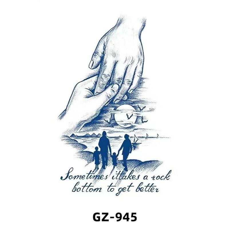 淘菲象半纹身草本贴画幸福一家四口守护半臂防水逼真不反光父爱情