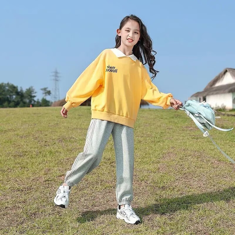 潮范美杜莎拉3-14岁小女孩穿的女童春秋时髦套装双面穿洋气中大儿童 