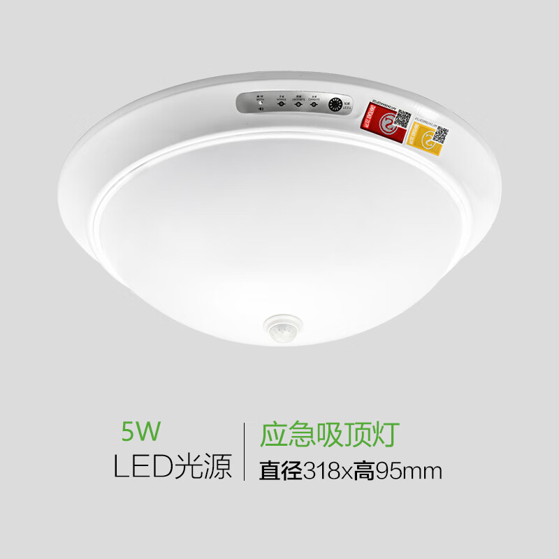 仁聚益消防应急吸顶灯声控人体感应灯楼道商场停电照明应急灯家用面包