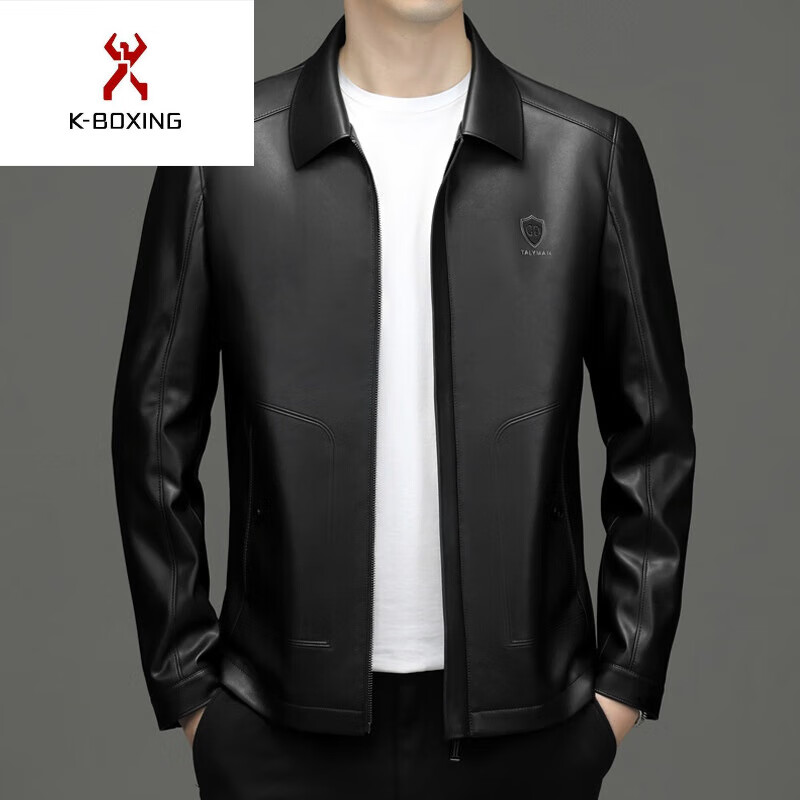劲霸男装(k-boxing)秋冬新款皮衣外套男士中年商务休闲翻领海宁真皮