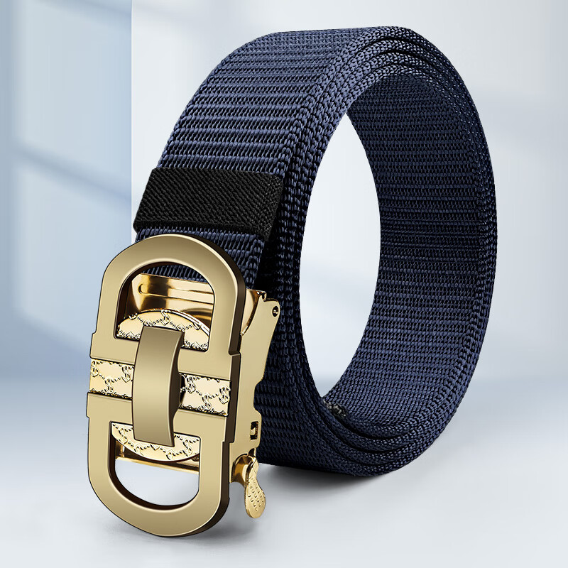歌带盾自动扣腰带男战术机能风工装潮休闲皮带年轻人军训裤腰带百搭 香槟色【金色扣】 200cm 【适合400斤以下】