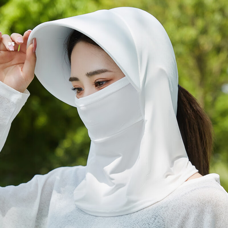 矢向防花粉过敏帽子防晒面纱面罩一体女全脸夏天冰丝口罩遮脸颈脖子面