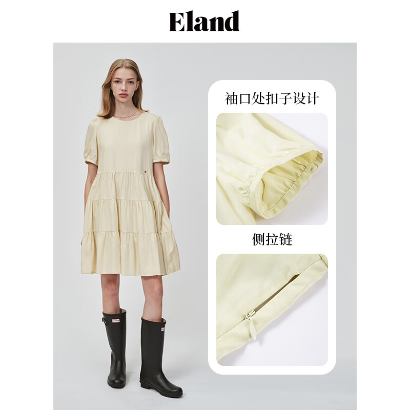 ELAND衣戀連衣裙女側(cè)拉鏈圓領(lǐng)寬松A版裙子2024夏季新款 黃色(30)Yellow L 170