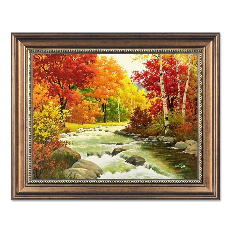 柳莺花燕美式招财装饰画客厅走廊挂画欧式风景山水壁画餐厅墙画饭厅仿油画 C-鸿运高照 55cm*45cm