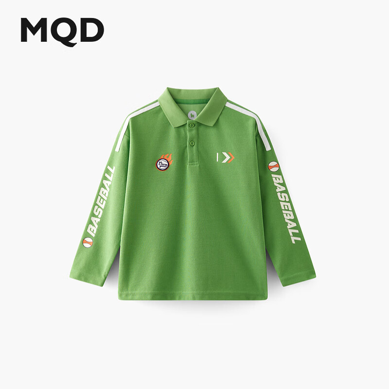马骑顿（MQD）MQD马骑顿童装儿童华夫格翻领T恤秋装男童条纹长袖polo衫 草绿 160
