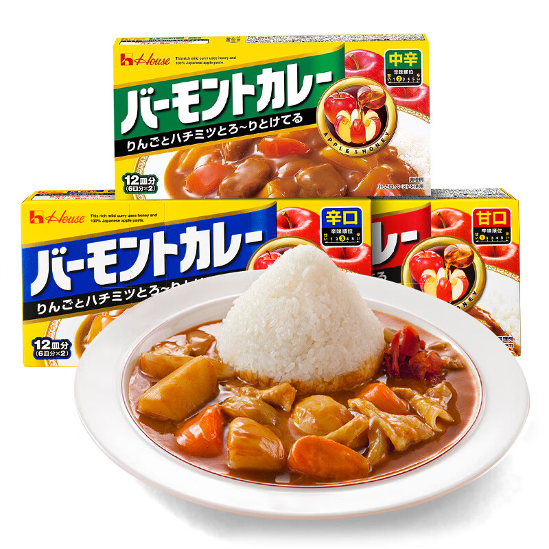 好侍日本原装进口苹果咖喱中辛微辣原味甘口佛蒙特咖喱酱块230克 中辛