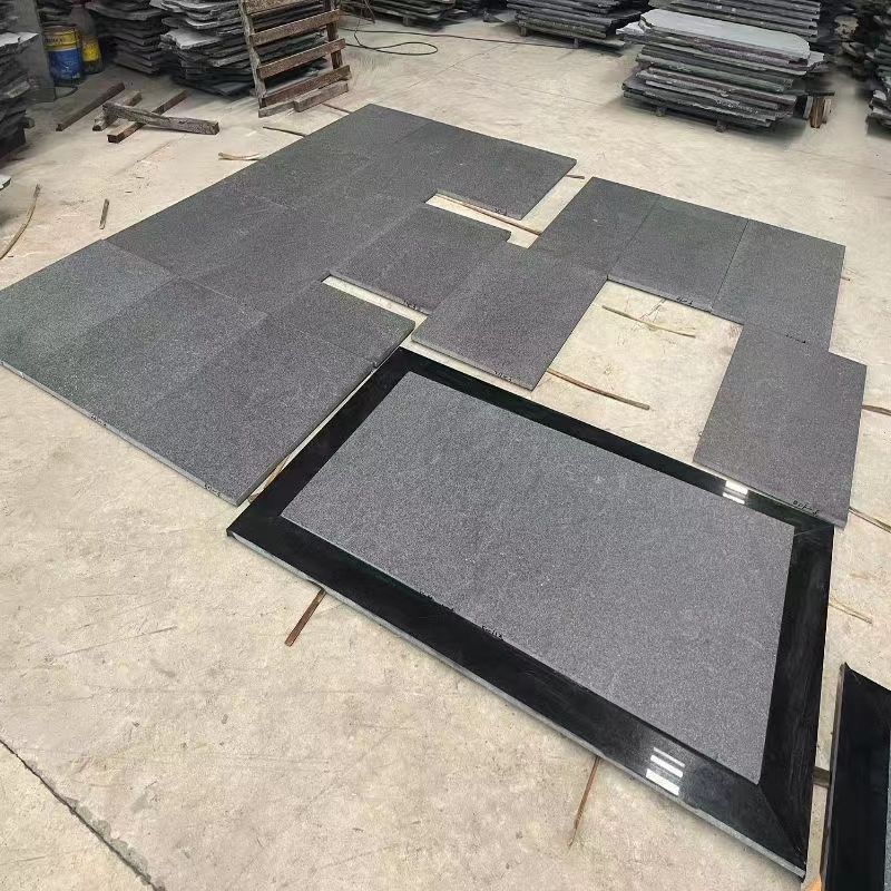 初构想福鼎黑花岗岩火烧面 光面拼花地铺石 g684自然面雕刻板干挂踢脚