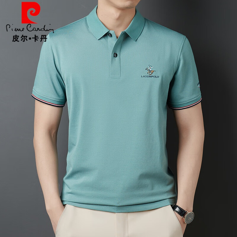 皮尔卡丹(pierre cardin)短袖t恤男波鼠中年纯色短袖绣花夏男士棉翻领