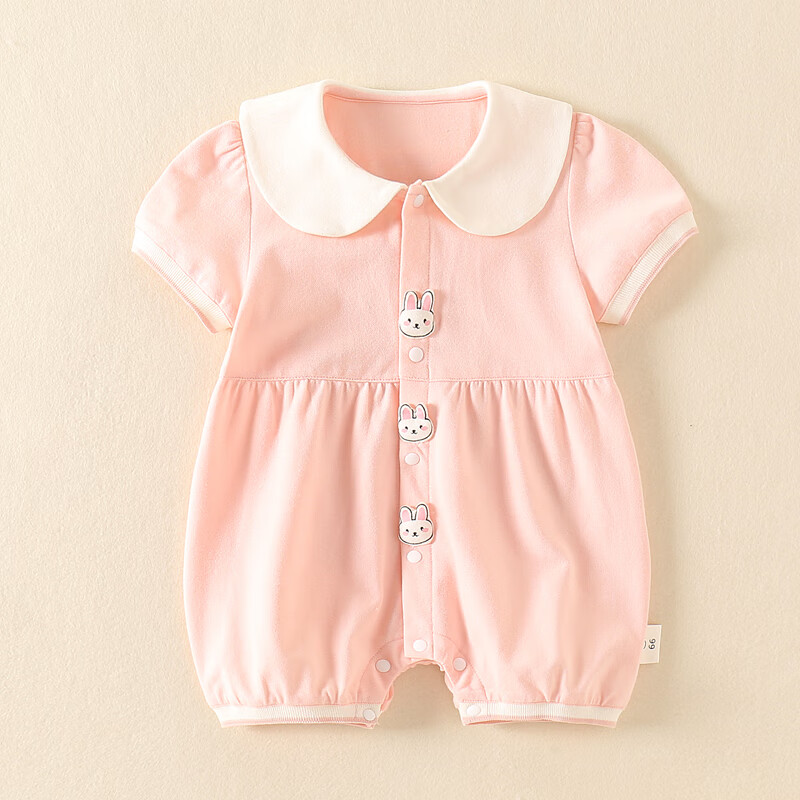 夏装薄款新生儿衣服女宝宝连体衣满月百天周岁哈衣夏季超洋气 粉色 66