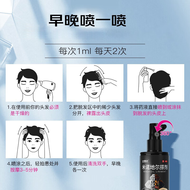 达霏欣 米诺地尔酊搽剂5%浓度60ml 生发液生发凝胶喷雾治疗脱发斑秃育发生发 60ml米诺地儿5%浓度+300ml防脱育发洗发水